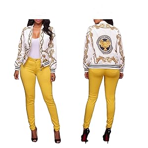 Women's Casual Short Vintage Gold Chain Print Floral Bomber